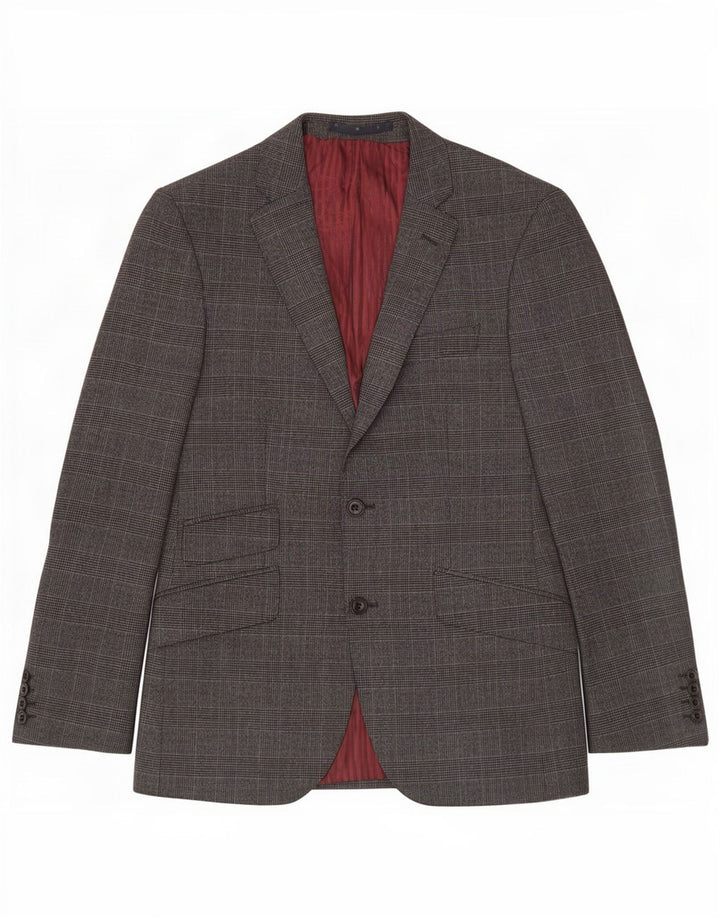 Marks & Spencer Herren-Blazer mit 2 Knöpfen, UK 38, mittelgrau karierte Wolle