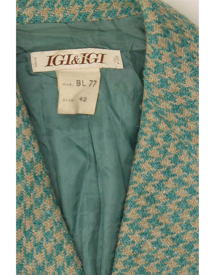 Igi & Damen-Blazerjacke mit 4 Knöpfen, IT 42, mittelblaue Wolle mit Hahnentrittmuster