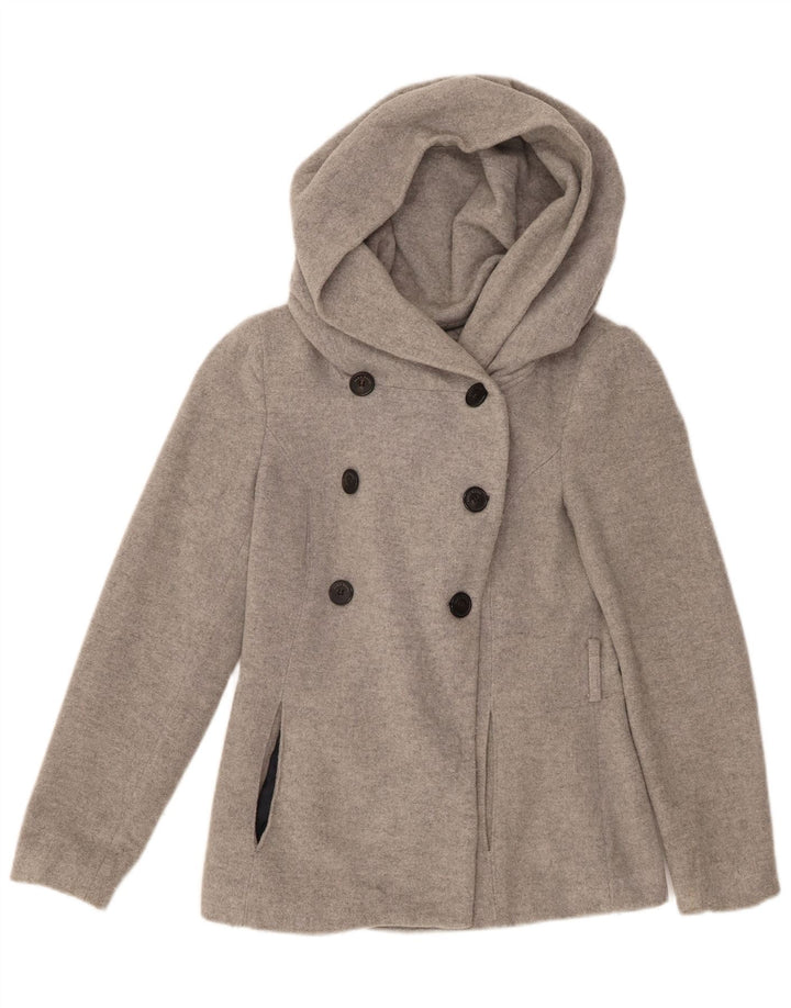 Zara Damen-Erbsenmantel mit Kapuze, UK 10, kleine graue Wolle