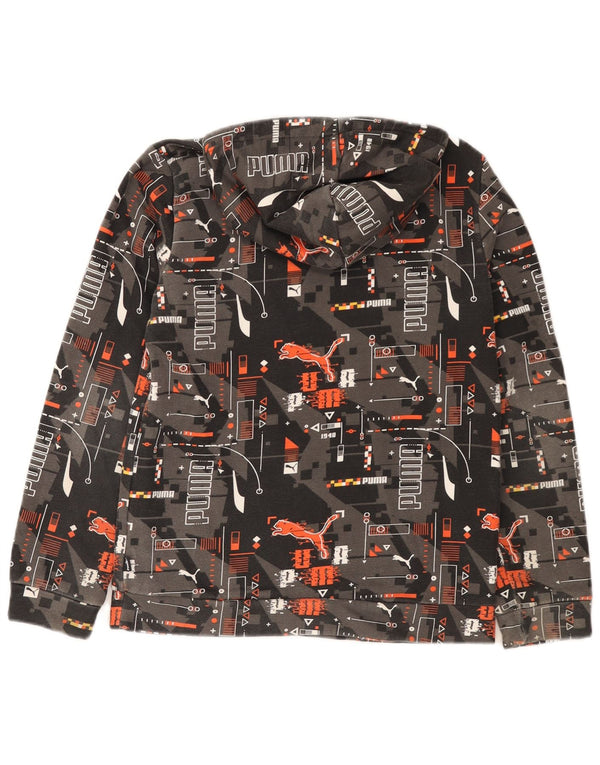 Puma Jungen-Kapuzenpullover mit Grafik, 13–14 Jahre, graue geometrische Baumwolle
