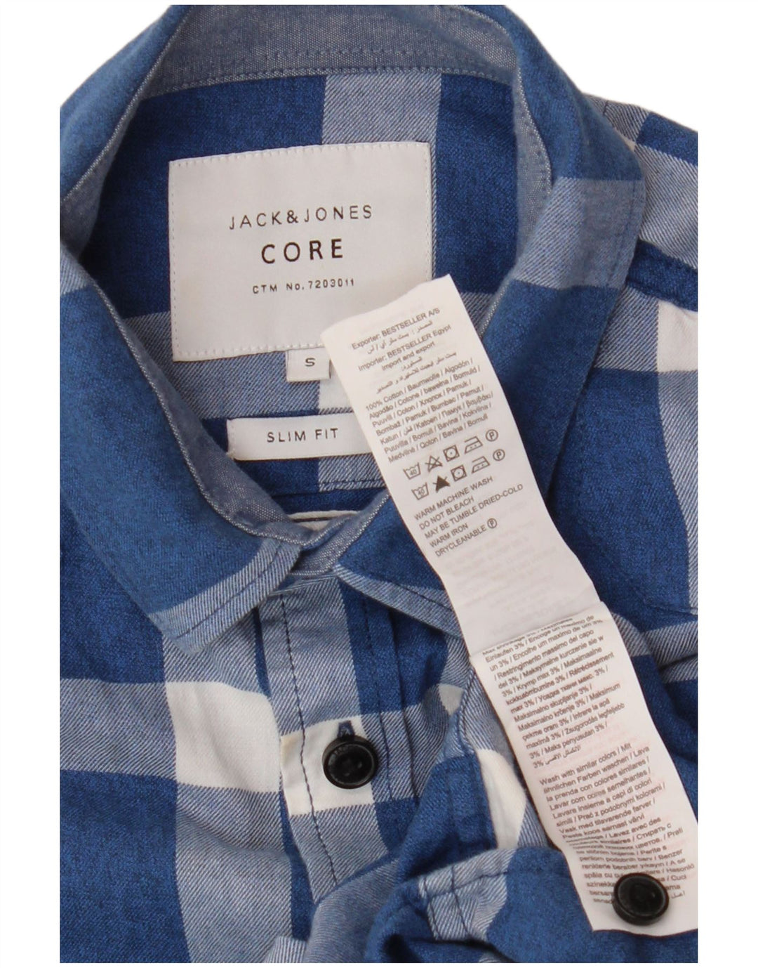 Jack & Jones Herren-Flanellhemd mit schmaler Passform, klein, blau kariert, Baumwolle