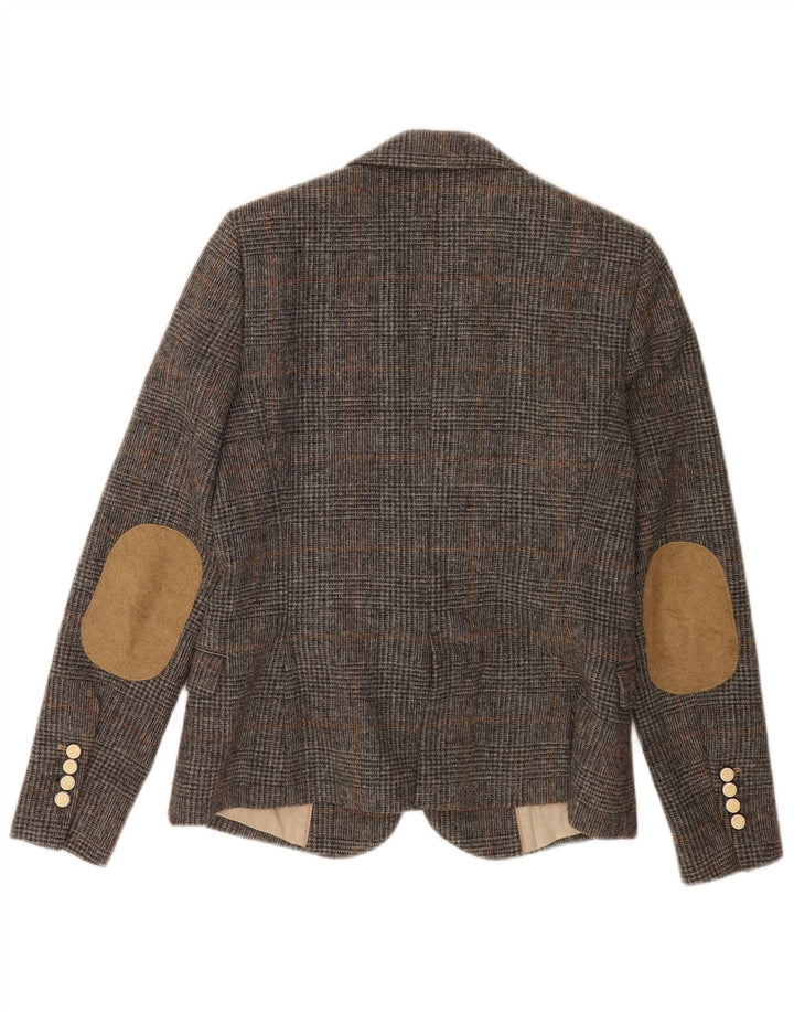 Zara Damen 1-Knopf-Blazerjacke UK 12 Mittelgrau kariert