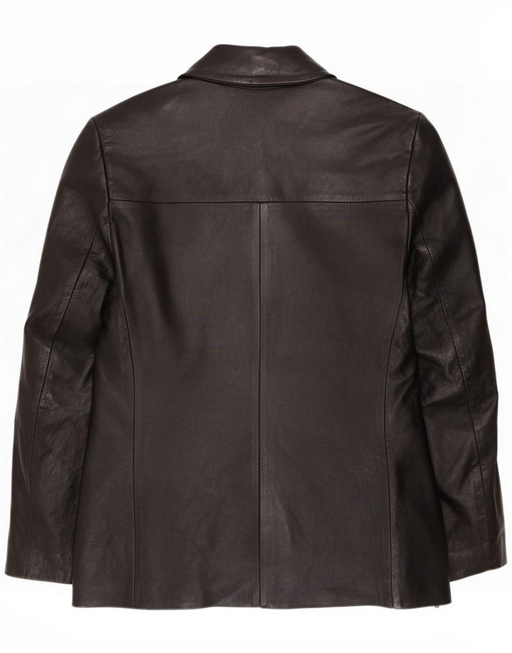 Vintage Damen 2-Knopf-Lederblazerjacke IT 42 Mittelschwarz