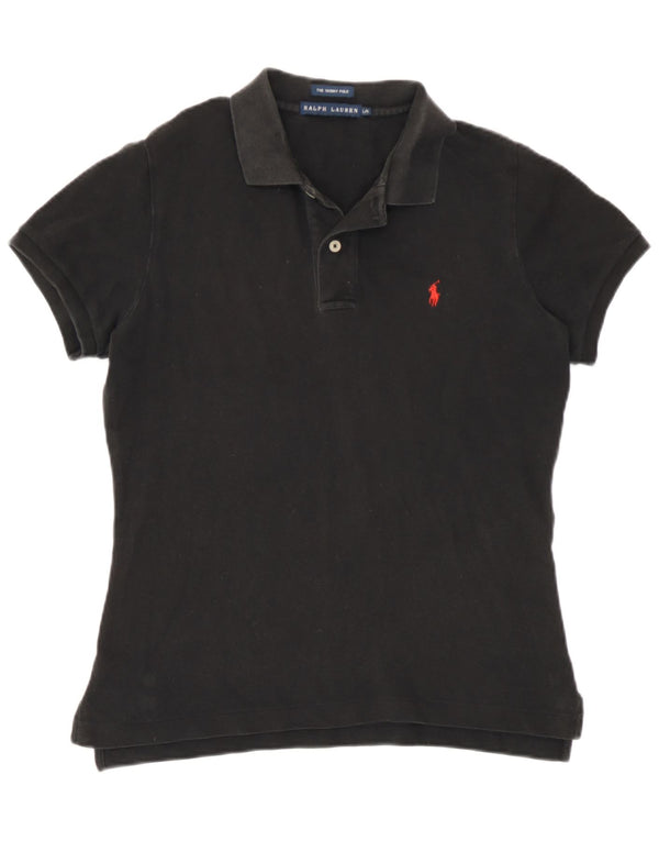 Ralph Lauren Damen Skinny Poloshirt UK 14 Große schwarze Baumwolle