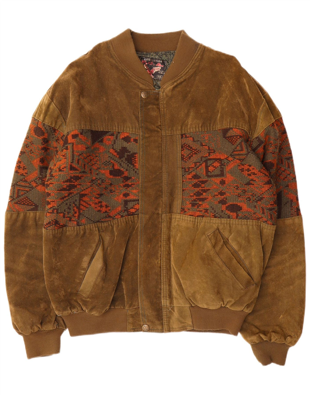 Vintage Herren Wildleder Bomberjacke UK 44 2XL Khaki Geometrisch