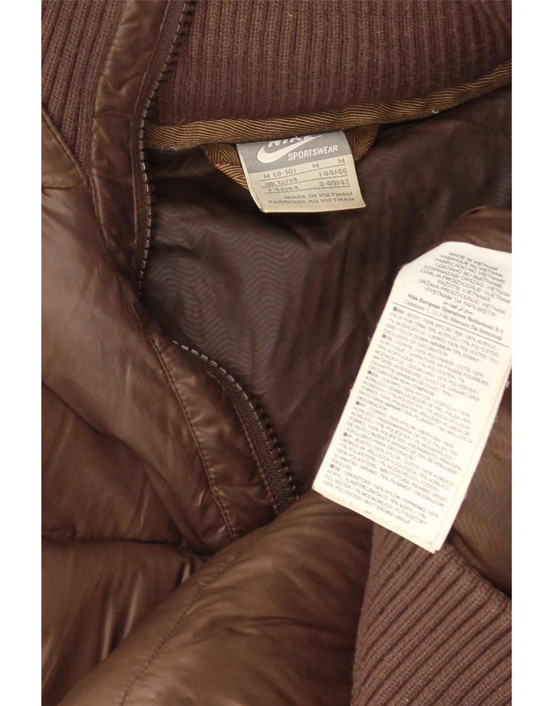 Nike Damen-Jacke mit Kapuze, gepolstert, UK 12/14, mittelbraunes Nylon
