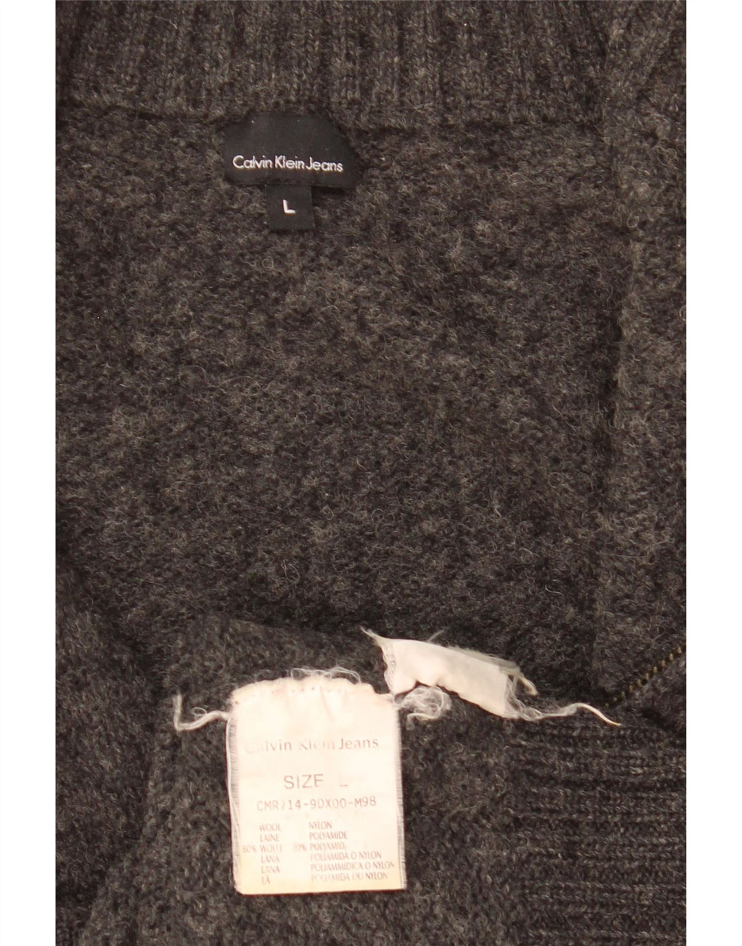 Calvin Klein Damen-Cardigan-Pullover UK 16 Große graue Wolle