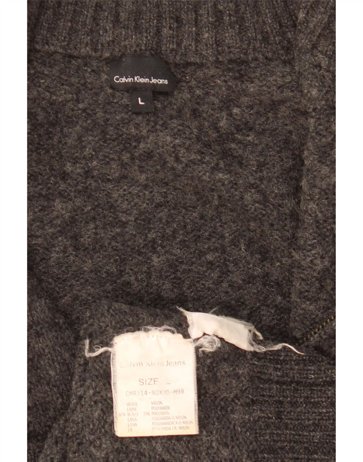 Calvin Klein Damen-Cardigan-Pullover UK 16 Große graue Wolle