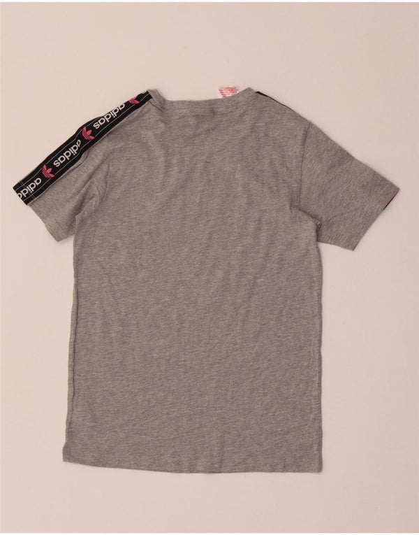 ADIDAS Grafik-T-Shirt für Mädchen, 9–10 Jahre, graue Farbblock-Baumwolle