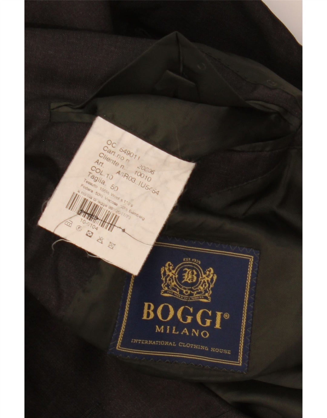 Boggi Herren-Blazer mit 3 Knöpfen, IT 50, große schwarze Wolle