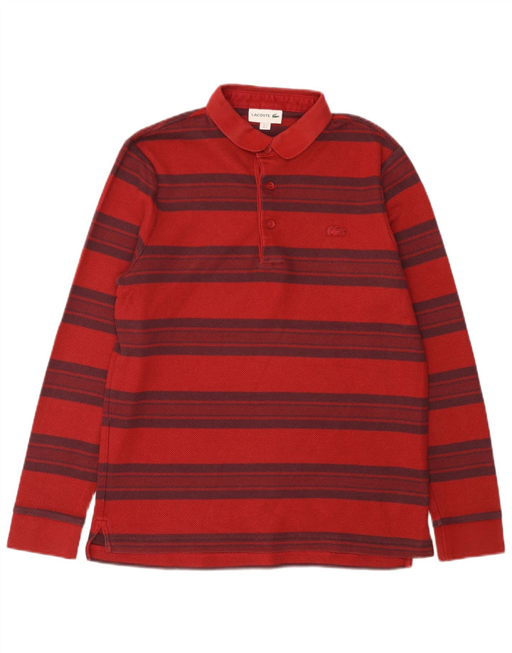 Lacoste Herren-Langarm-Poloshirt, Größe 3, klein, rot gestreift, Baumwolle