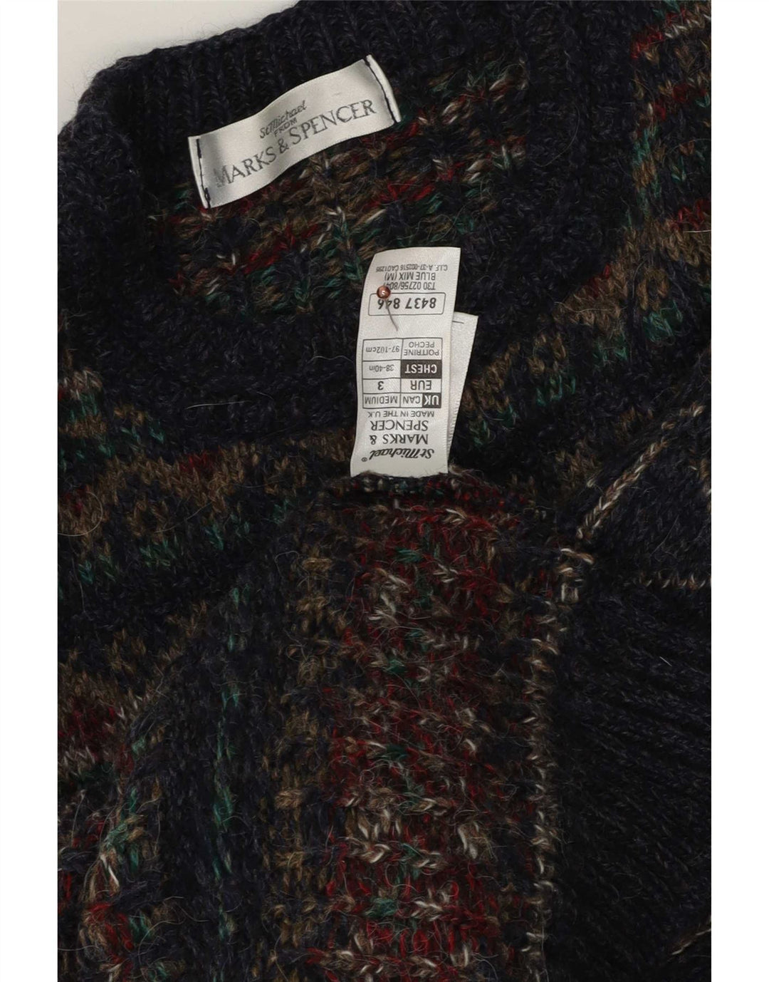 Marks & Spencer Herren-Pullover mit Rundhalsausschnitt, mittleres Marineblau, Fair Isle-Muster