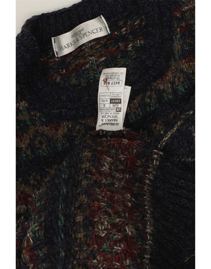 Marks & Spencer Herren-Pullover mit Rundhalsausschnitt, mittleres Marineblau, Fair Isle-Muster