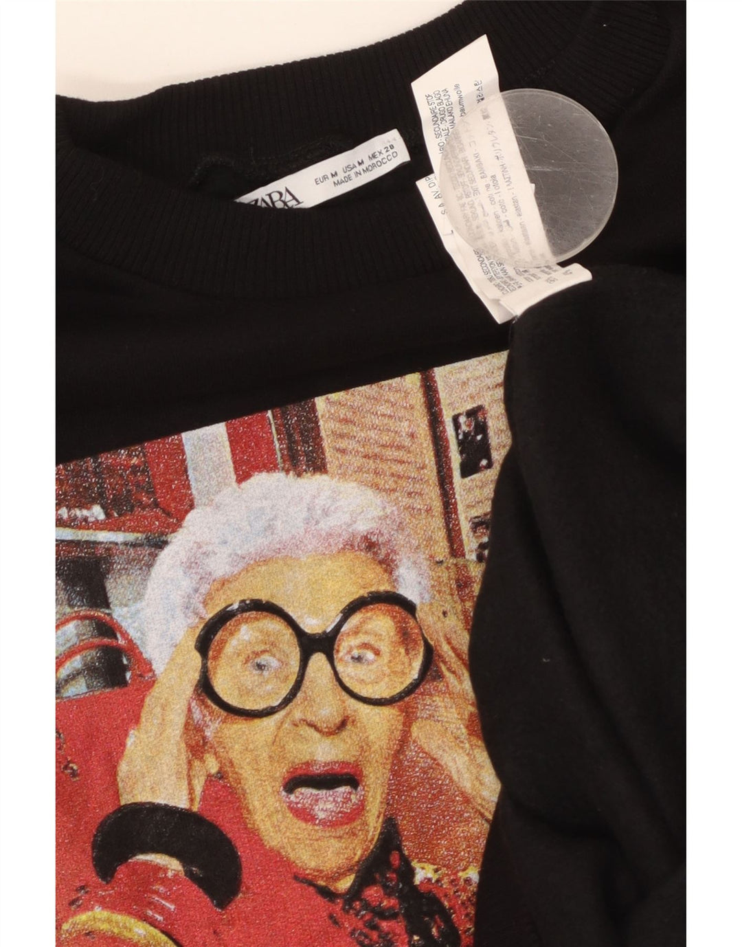 ZARA Damen Grafik-Sweatshirt-Pullover UK 14 Mittelschwarze Baumwolle