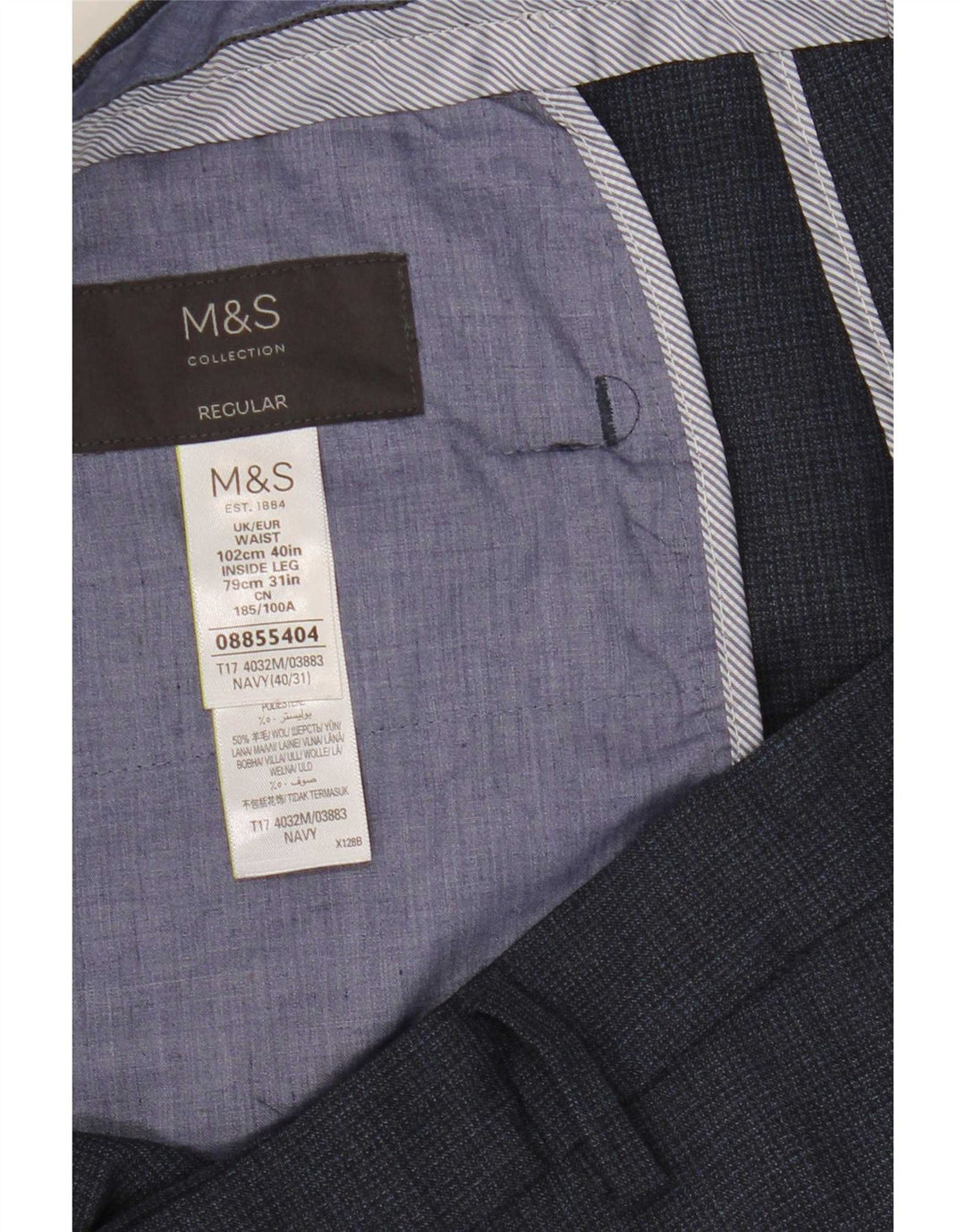 Marks & Spencer Herren-Anzughose, gerade, normal, W40, L31, Marineblau