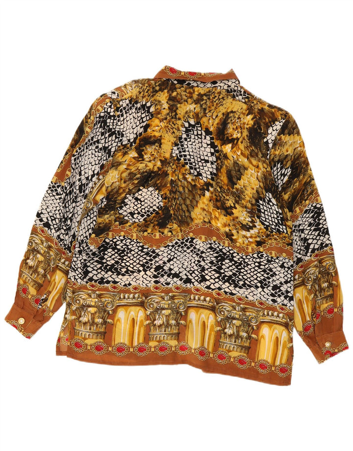 Linda's Damen-Hemdbluse mit abstraktem Muster, UK 18, XL, braune Seide