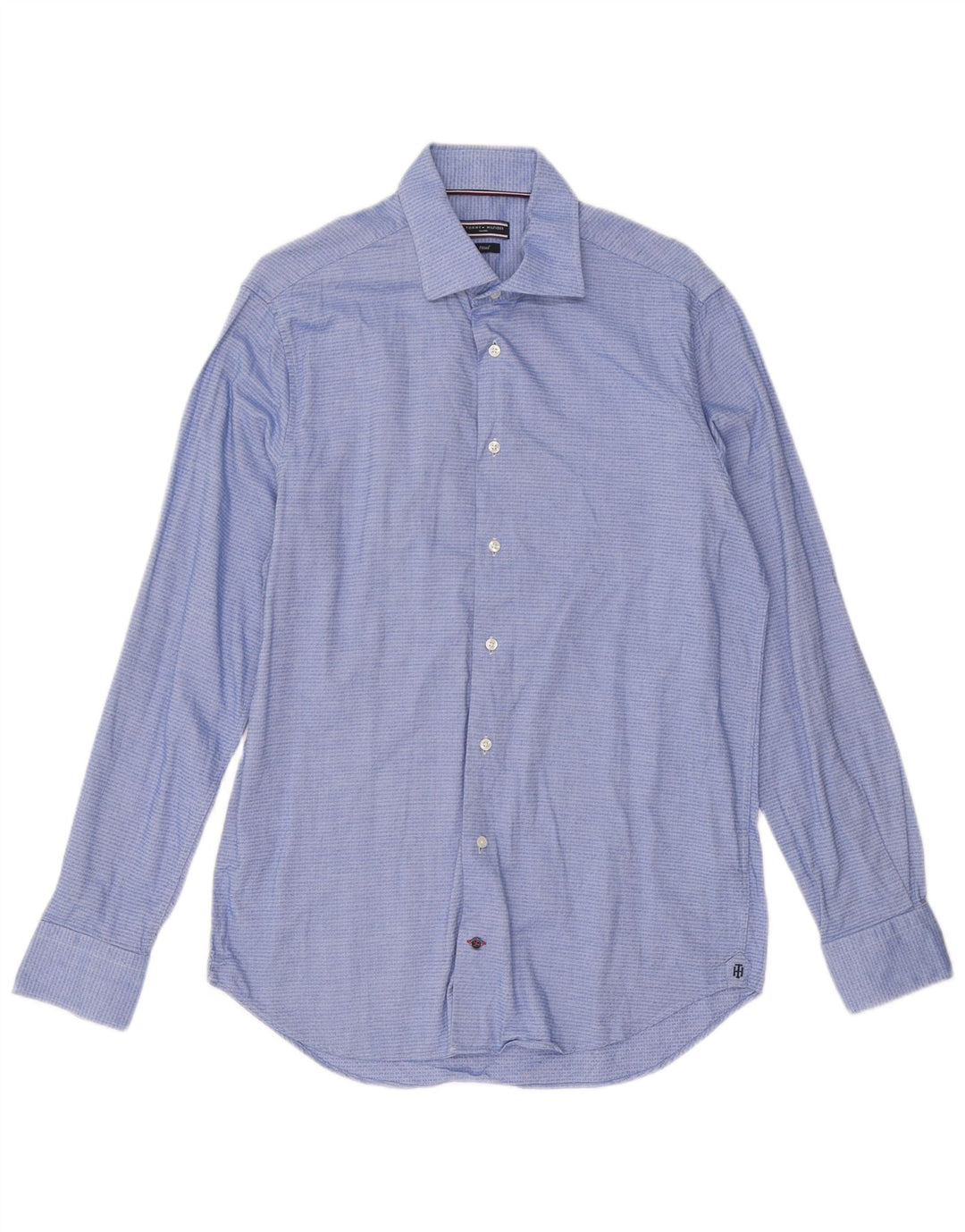 Tommy Hilfiger Herrenhemd Größe 40 15 3/4 mittelblaue geometrische Baumwolle