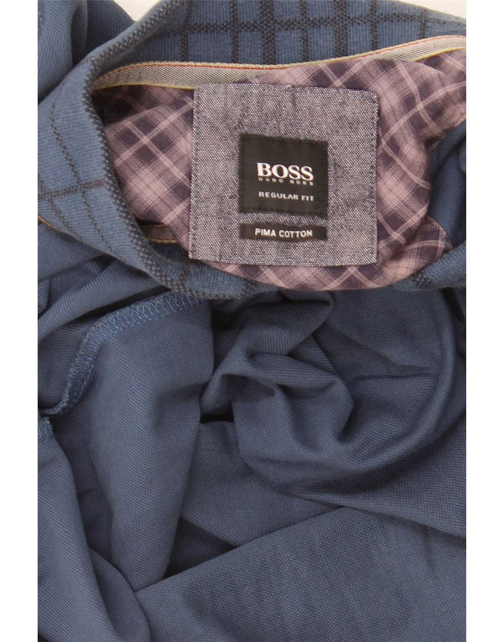 Hugo Boss Herren-Poloshirt mit normaler Passform, mittelblau, kariert, Baumwolle