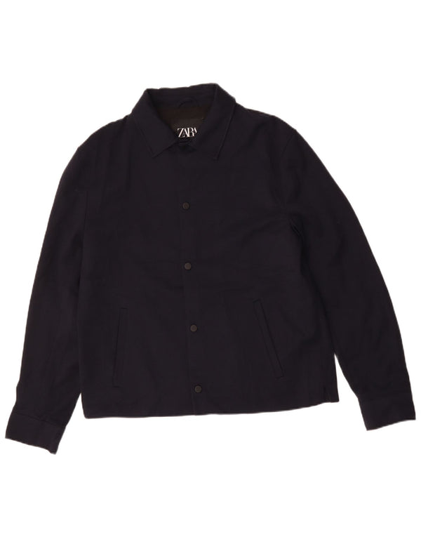 Zara Herren Bomberjacke UK 40 Large Marineblau Polyester