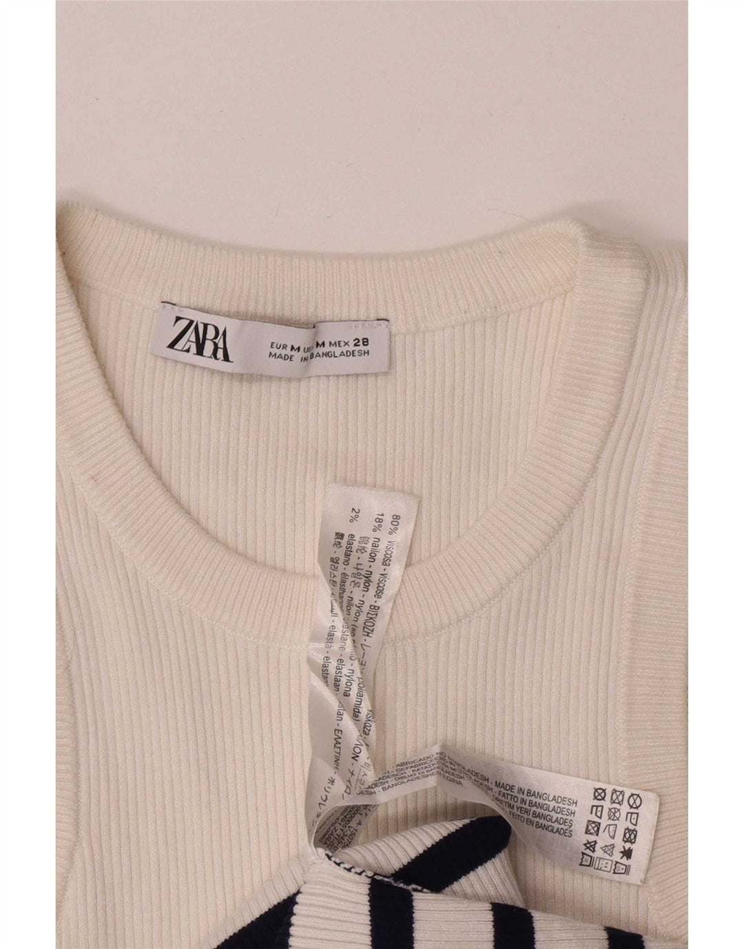 Zara Damen Crop Vest Top UK 12 Mittelweiß gestreifte Viskose