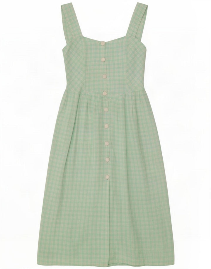 Vintage Damen-Sommerkleid UK 12 Mittelgrüner Gingham