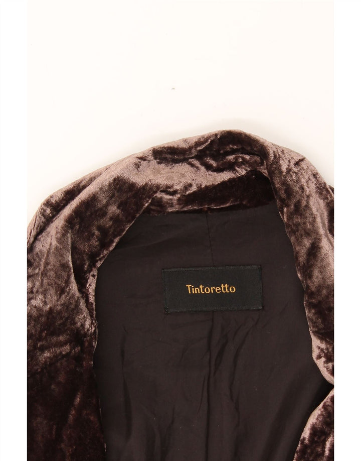 TINTORETTO Womens Velvet 1 Button Blazer Jacket UK 14 Medium Brown Vintage Tintoretto and Second-Hand Tintoretto from Messina Hembry 