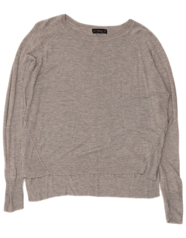 Zara Damen Crop Pullover mit U-Boot-Ausschnitt, UK 14, Mittelgrau