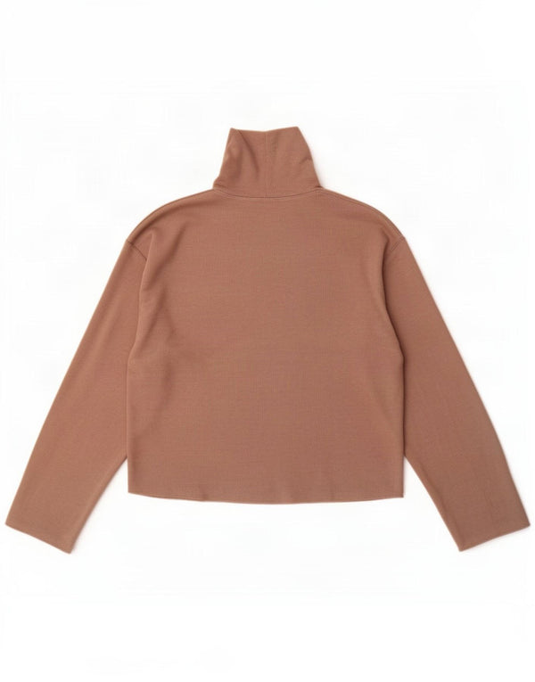 Zara Damen Crop Top Langarm UK 16 Mittelbeige Baumwolle