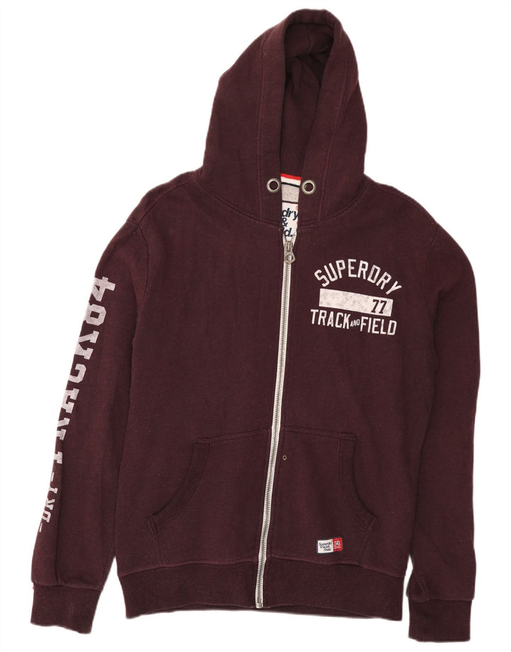 Superdry Herren-Kapuzenpullover mit grafischem Reißverschluss, mittlere Burgunderrote Baumwolle