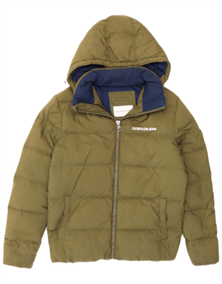 Calvin Klein Jeans Herren-Jacke mit Kapuze, gepolstert, Größe 36, Khaki, Polyester