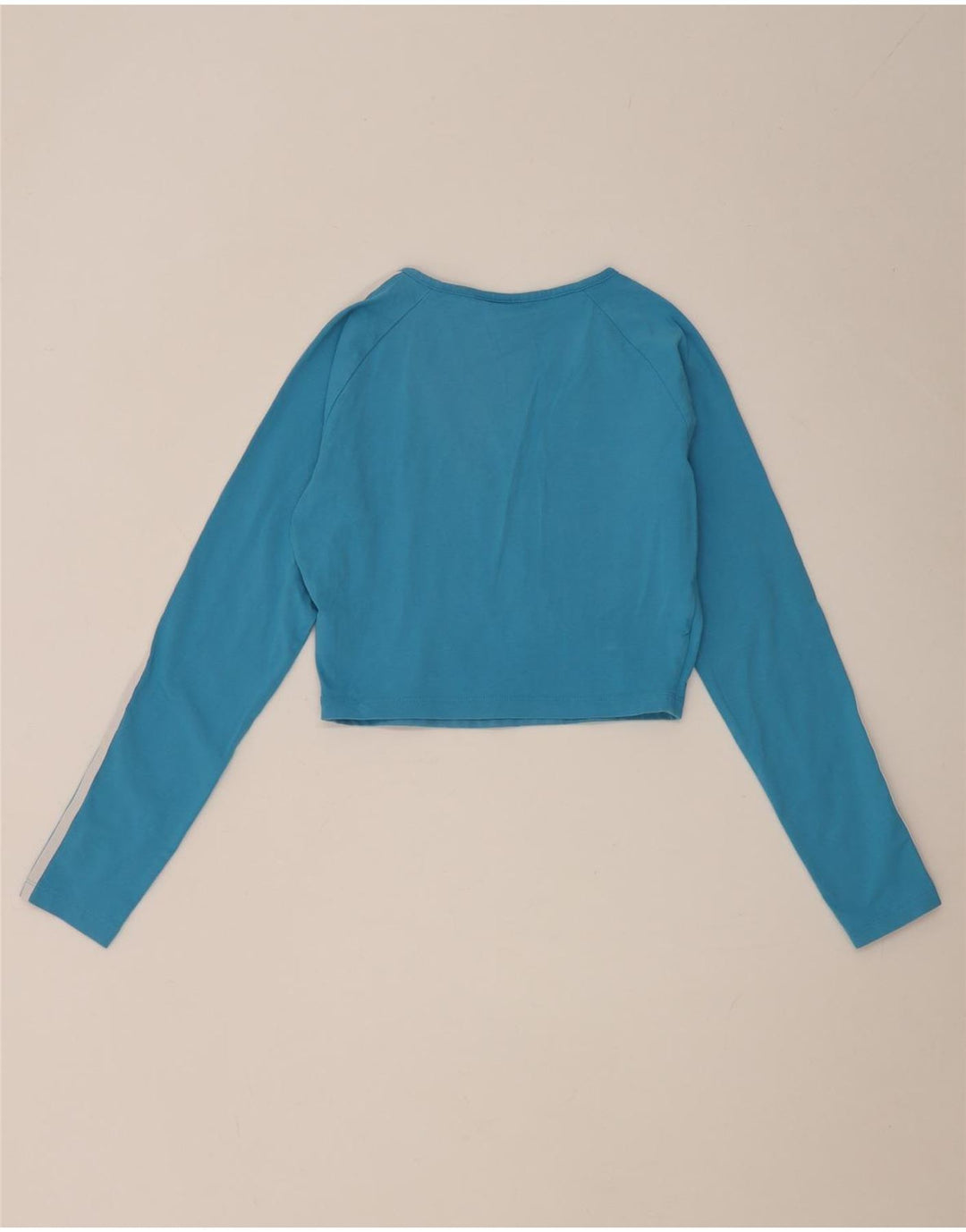 Adidas Damen Crop Top Langarm UK 12 Mittelblaue Baumwolle