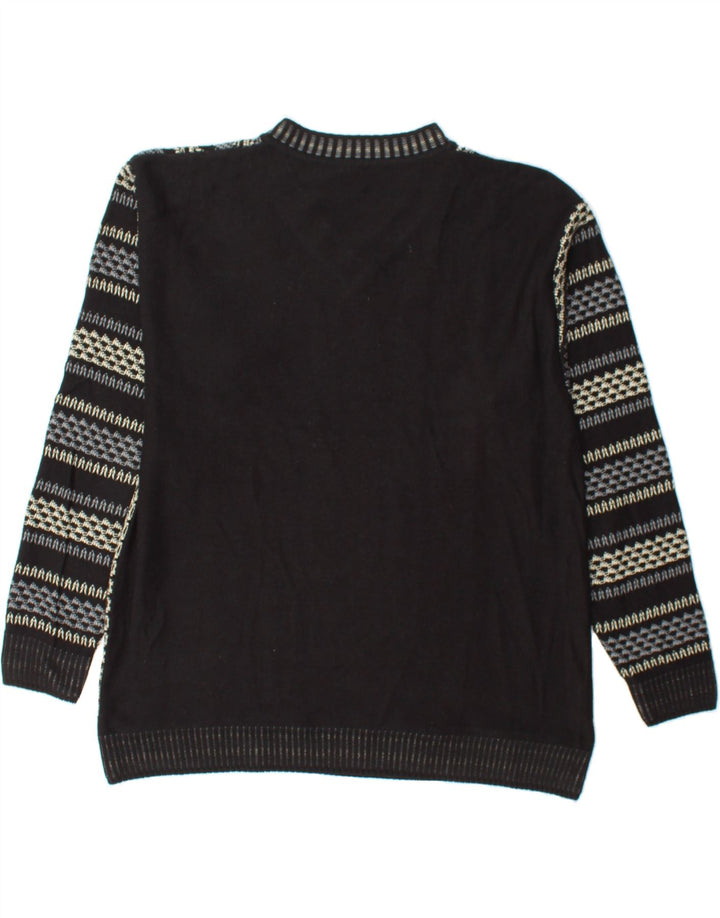 VINTAGE Mens V-Neck Jumper Sweater Medium Black Geometric Vintage Vintage and Second-Hand Vintage from Messina Hembry 