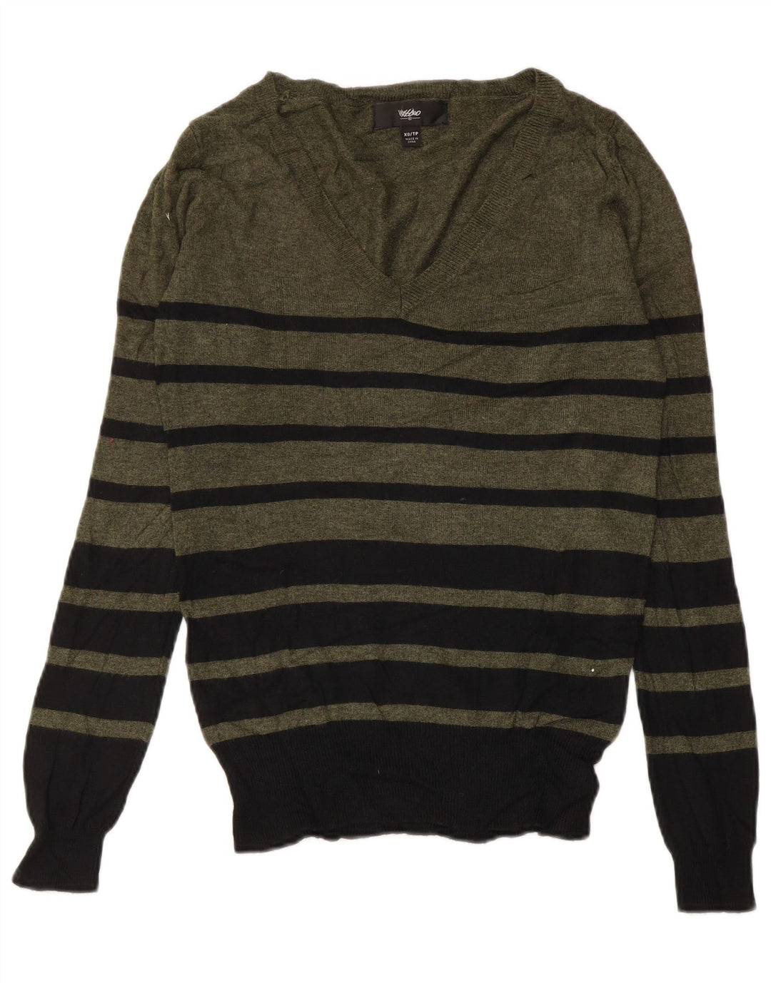 MOSSIMO Damen-Pullover mit V-Ausschnitt, Gr. 6, XS, Khaki, gestreift, Nylon