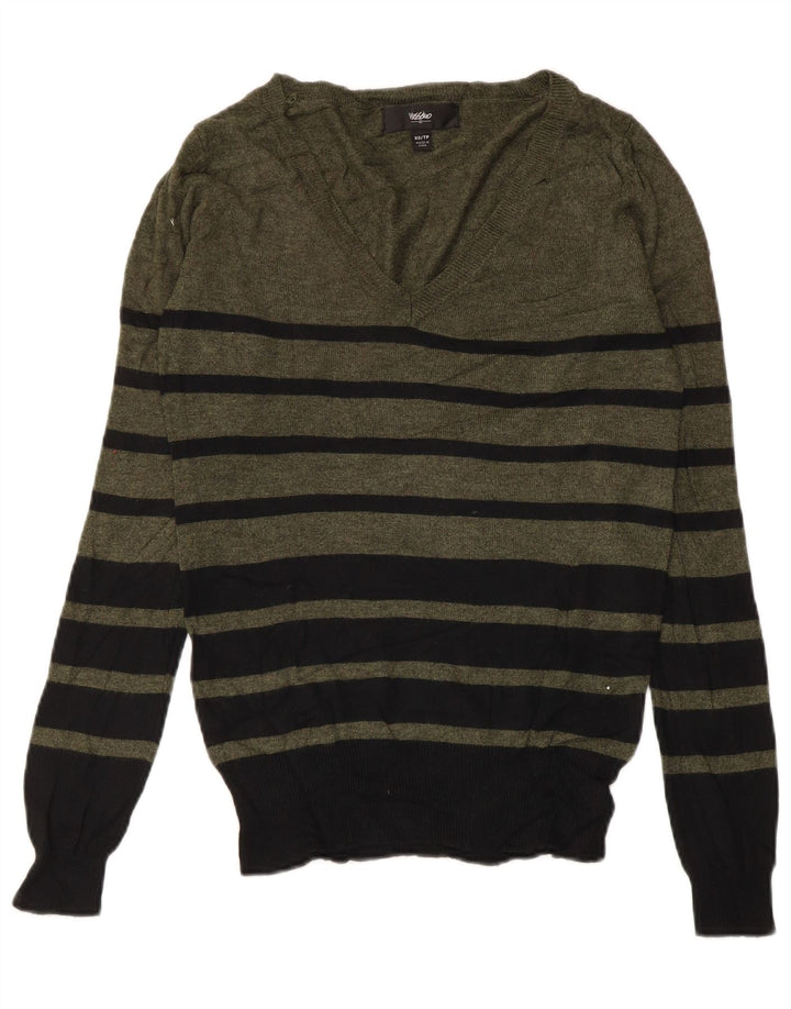 MOSSIMO Damen-Pullover mit V-Ausschnitt, Gr. 6, XS, Khaki, gestreift, Nylon