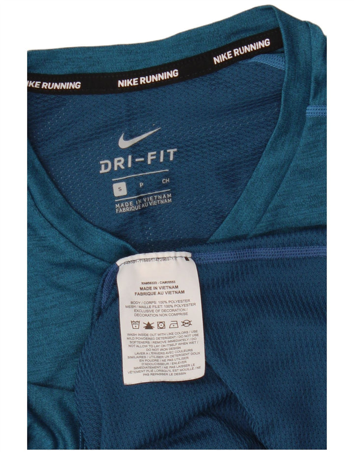 Nike Herren Dri Fit T-Shirt Top Small Blaues Colourblock-Polyester