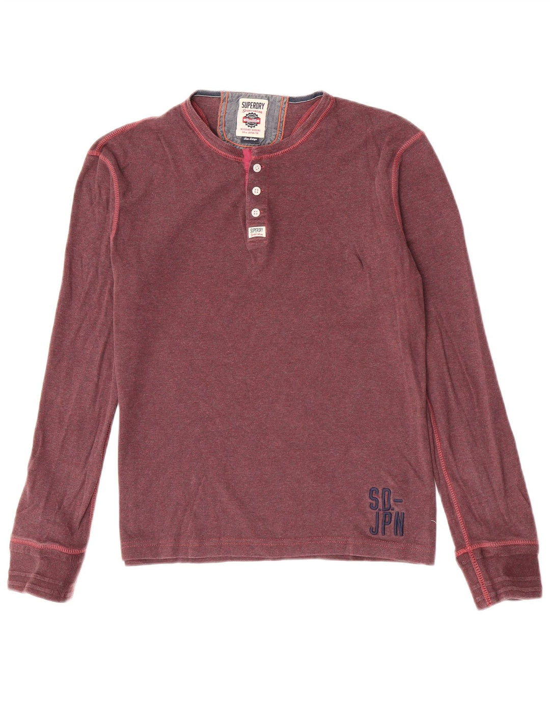Superdry Herren Slim-Fit-Oberteil aus langärmliger, kastanienbrauner Baumwolle
