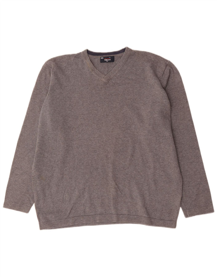 Marks & Spencer Herren-Pullover mit V-Ausschnitt, XL, graue Baumwolle