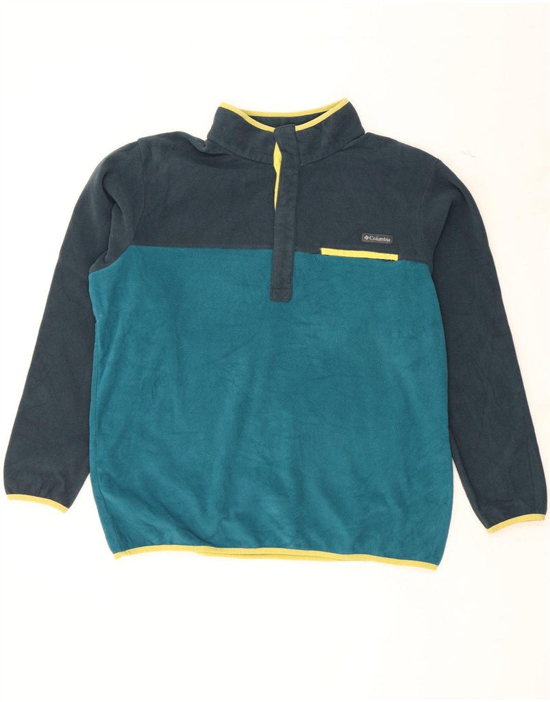 COLUMBIA Mens Zip Neck Fleece Jumper XL Blue Colourblock Polyester Vintage Columbia and Second-Hand Columbia from Messina Hembry 