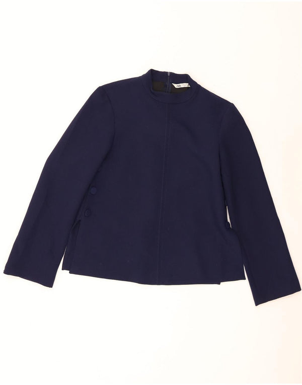 Zara Damen Langarm-Blusenoberteil UK 6 XS Marineblau Polyester