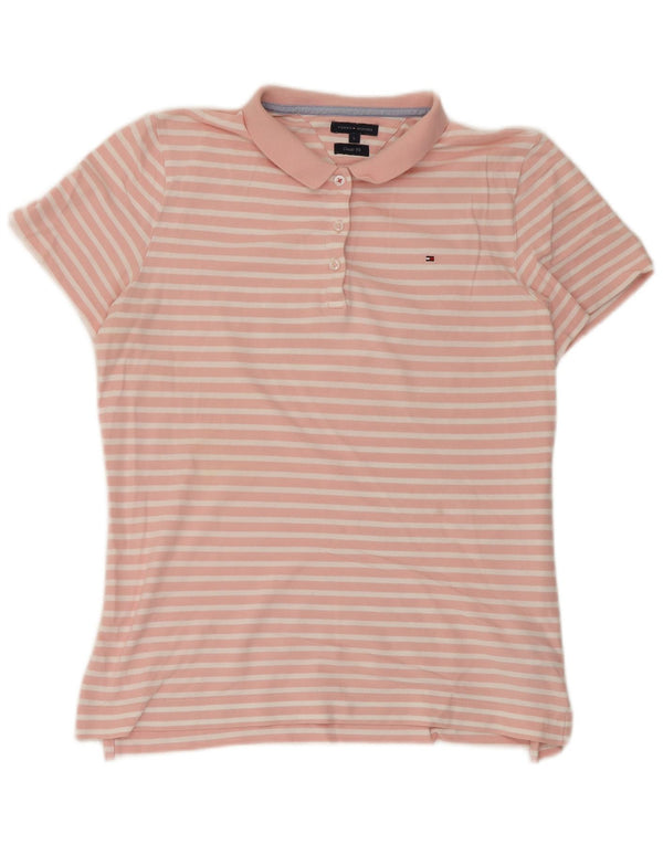 Tommy Hilfiger Damen-Poloshirt mit klassischer Passform, UK 14, groß, rosa gestreift