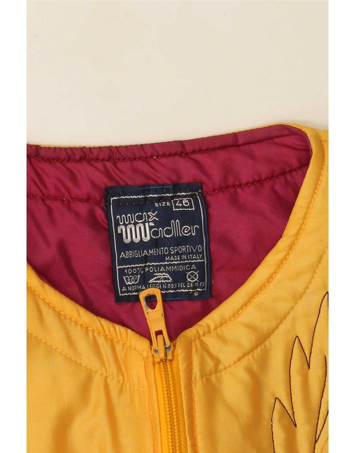 Vintage Damen Gilet IT 46 Großes gelbes Blumenmuster aus Polyamid