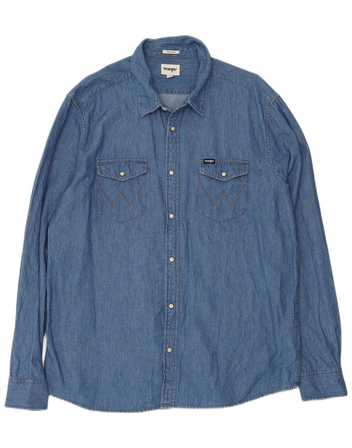 Wrangler Herren Western-Jeanshemd mit normaler Passform, XL, blaue Baumwolle
