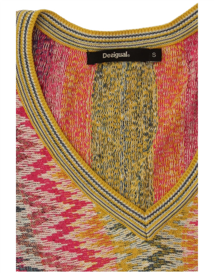 DESIGUAL Damen-Pullover mit V-Ausschnitt, UK 10, kleiner mehrfarbiger Chevron