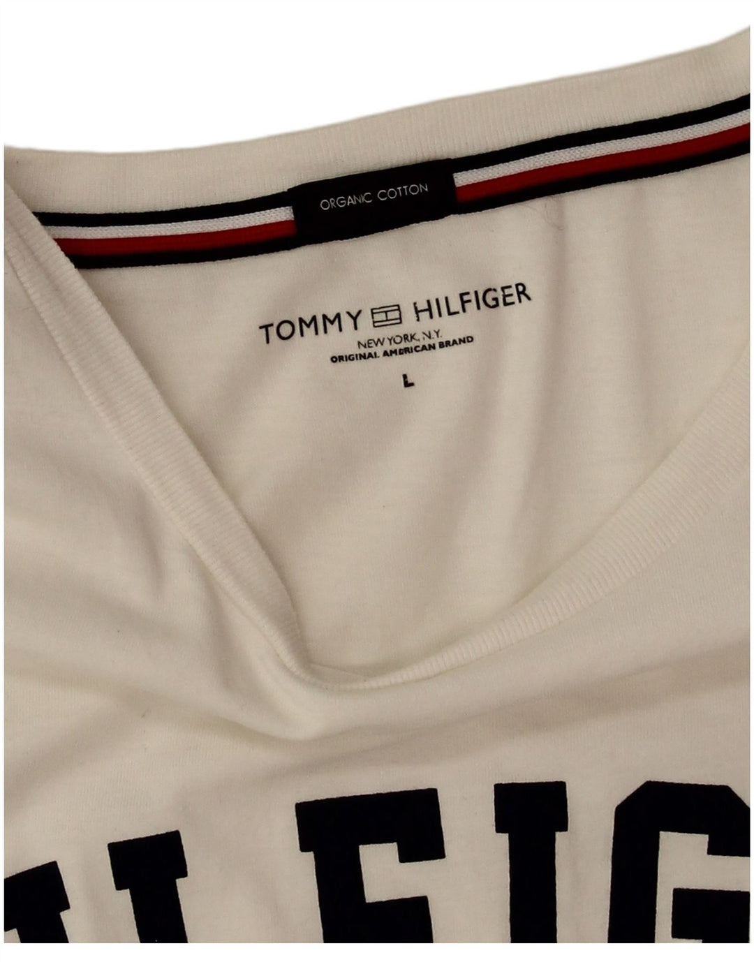 Tommy Hilfiger Herren-T-Shirt mit Grafik, Größe L, aus weißer Baumwolle
