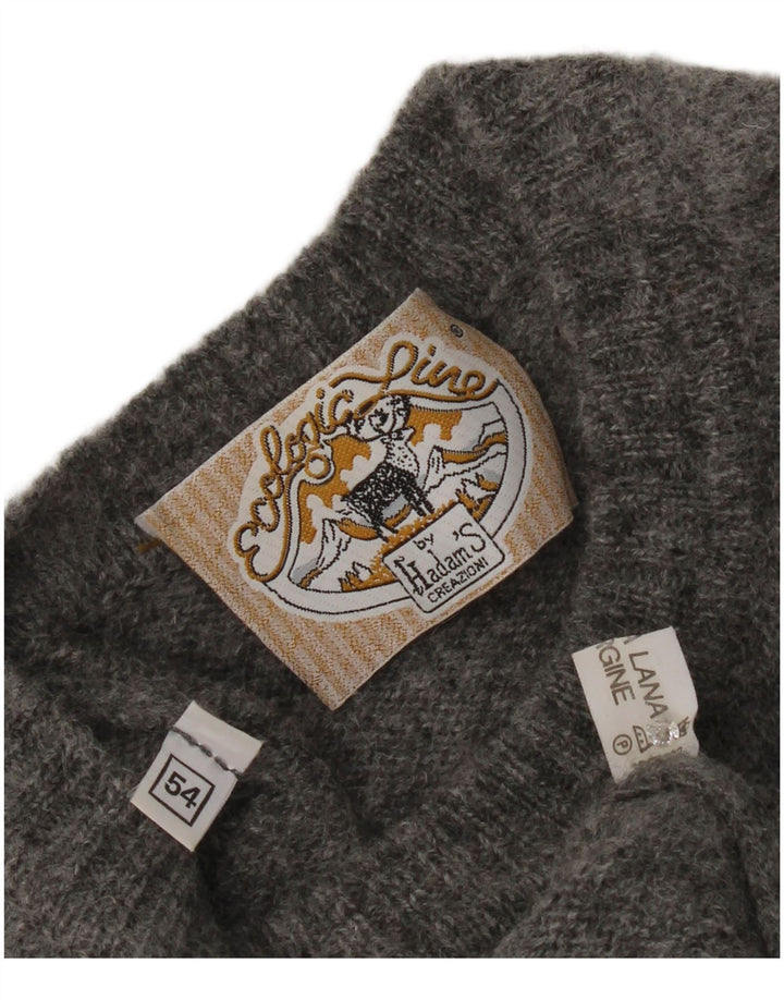 Vintage Herren Pullover mit Rundhalsausschnitt IT 54 XL Graue Schurwolle
