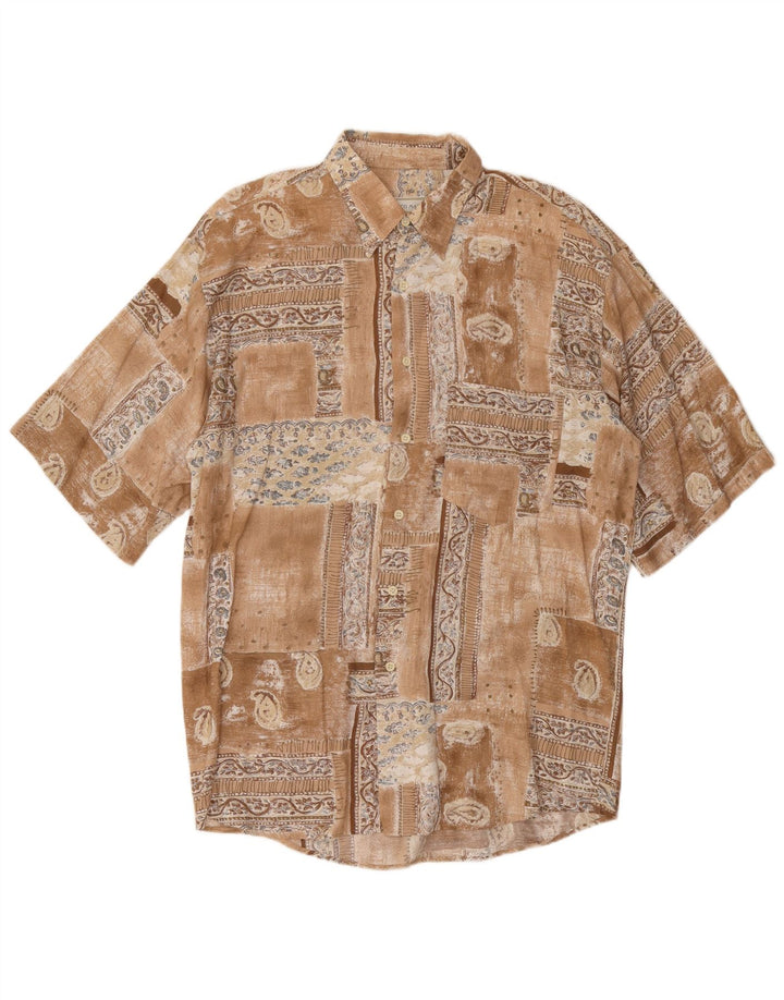 VINTAGE Herren Kurzarmhemd Großes braunes Patchwork