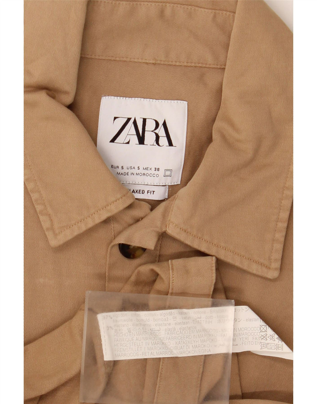 ZARA Herren Relaxed Fit Hemd Small Beige Baumwolle