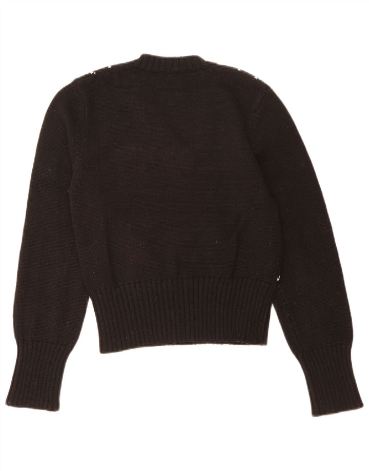 Benetton Damen-Pullover mit V-Ausschnitt, Gr. 12, mittelschwarz, Argyle/Diamant
