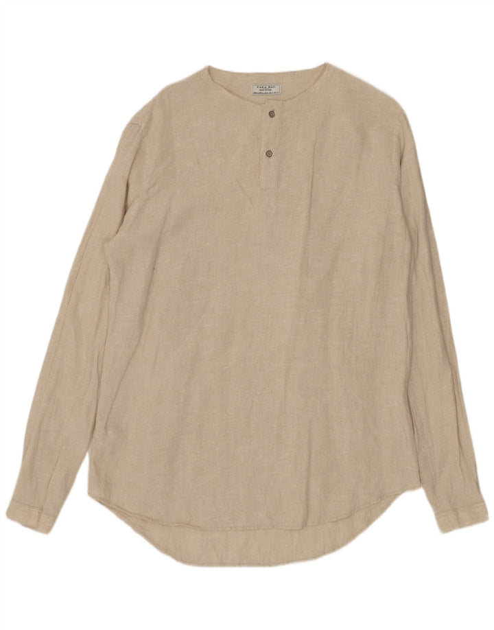 Zara Herren-Pullover-Hemd aus mittelbeigem Leinen