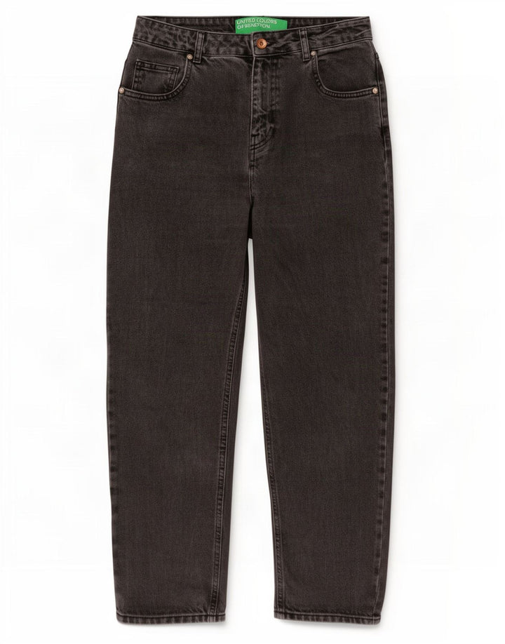 Benetton Damen Tapered Jeans W30 L27 Graue Baumwolle